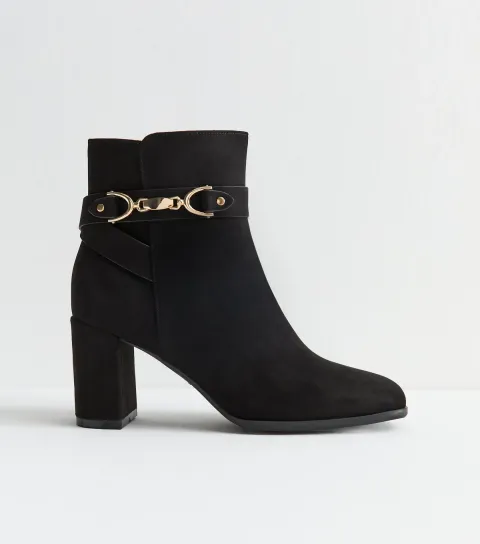 New Look Women's Black Faux Suede Snaffle Detail Ankle Boots Vegan