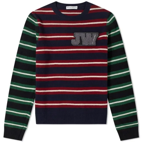 Logo Patch Stripe Crew Knit