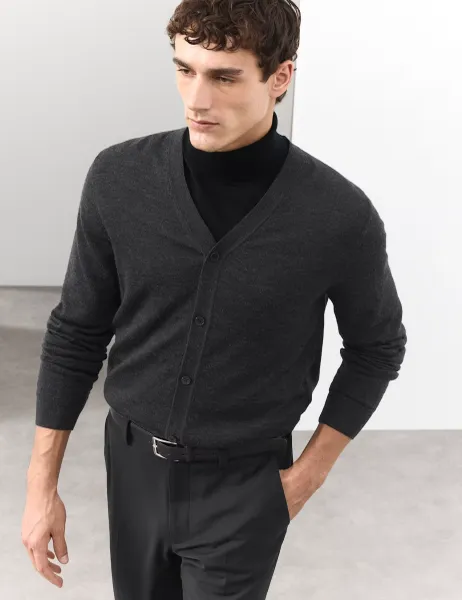 Autograph Pure Extra Fine Merino Wool Cardigan Charcoal