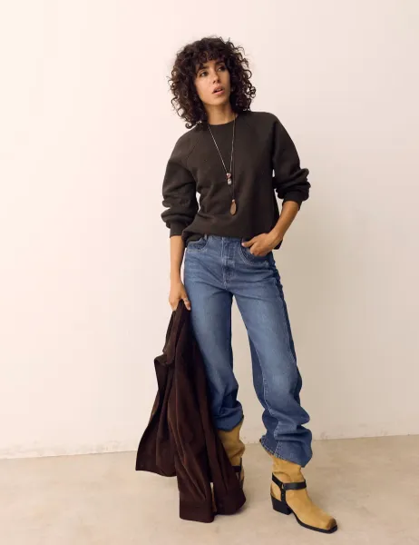 Per Una Cotton Rich Flecked Sweatshirt Dark Mole