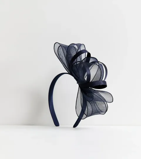 Navy Bow Appliqued Mesh Fascinator