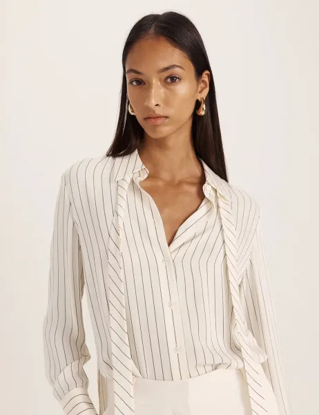 Saba Pure Silk Neck Tie Button Front Shirt Cream