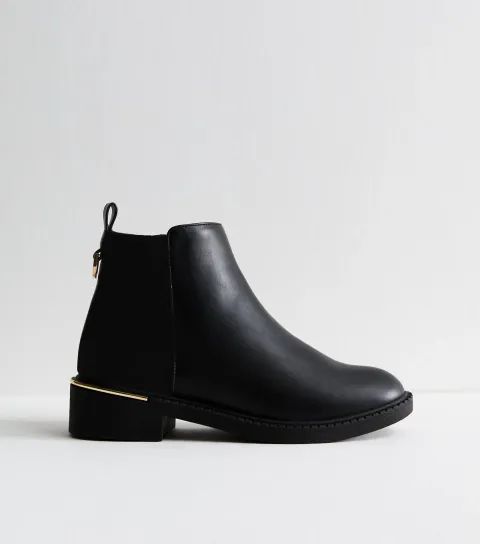 Women's Black Faux Leather Metal Trim Chelsea Boots Vegan