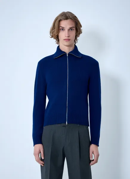 Zip-Up Wool Knit Cardigan