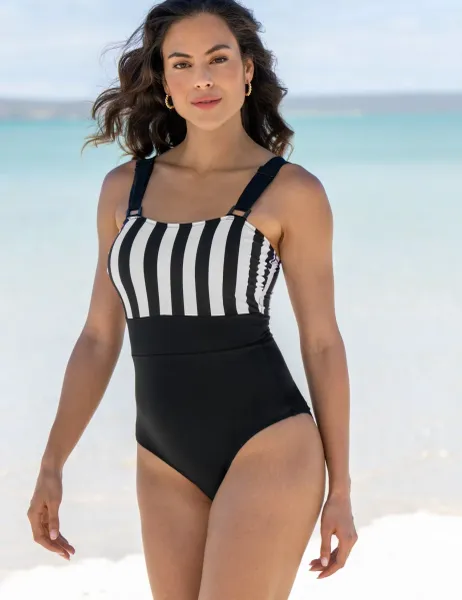 Pour Moi Tall Palm Springs Tummy Control Swimsuit White/Black