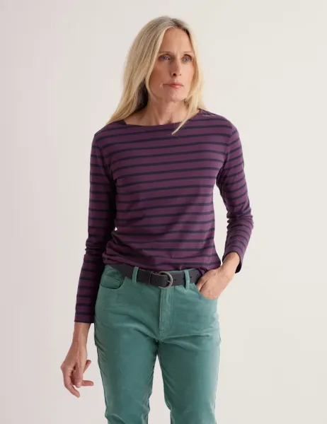 Seasalt Cornwall Pure Cotton Striped Collarless Long Sleeve Regular Fit Shirt