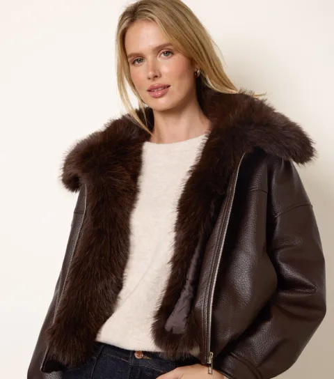 Blue Vanilla Women's Dark Brown Faux Leather Bomber Jacket