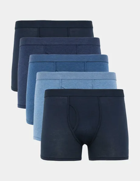 Marks & Spencer 5 Pack Cotton Stretch Cool & Fresh Marl Trunks Navy Mix