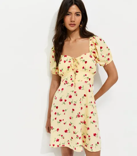 Women's Light Yellow Rose Milkmaid Mini Dress