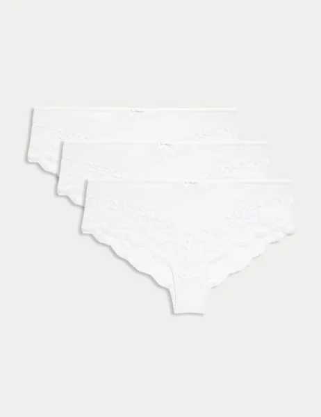 Marks & Spencer 3 Pack Jasmine Lace Trim Brazilian Knickers White
