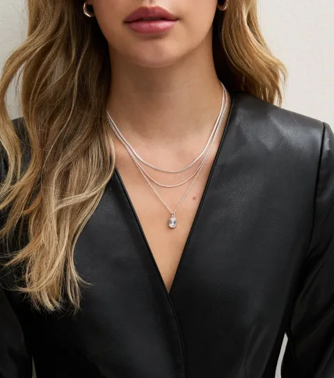 New Look Silver Tone Three Layer Chain Necklace