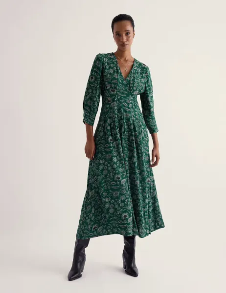 Seasalt Cornwall Printed V Neck Midaxi Dress Green Mix