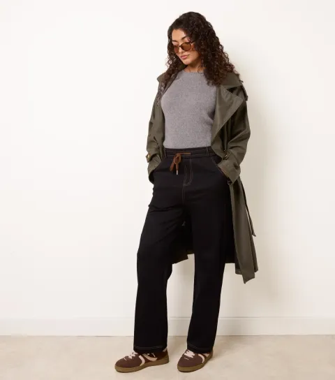 Blue Vanilla Women's Dark Blue Contrast Stitch Drawstring Waist Trousers