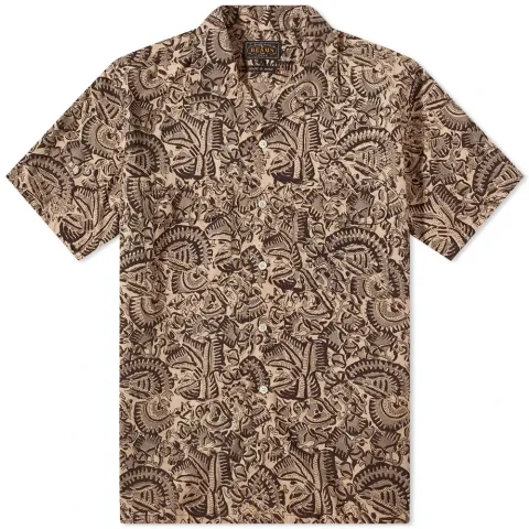 Short Sleeve Open Collar Botanical Block Print S