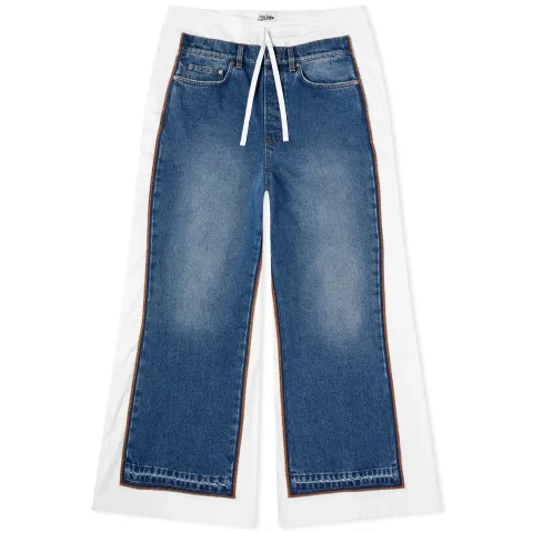 Contrast Panel Wide Leg Jeans