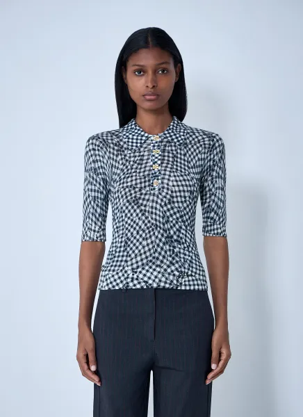 Mesh Printed Polo Top