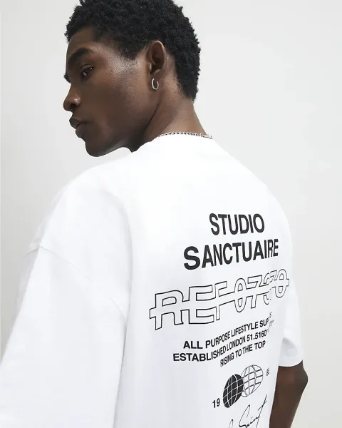 River Island Oversized Fit Cotton Sanctuaire T-Shirt