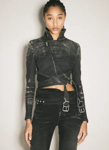 Wrap-Around Fitted Denim Jacket