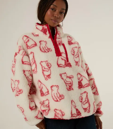 Women's White Winnie the Pooh Outline Fleece Jacket