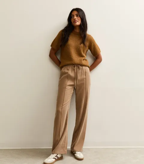 Women's Tan Wide Leg Drawstring Waist Joggers