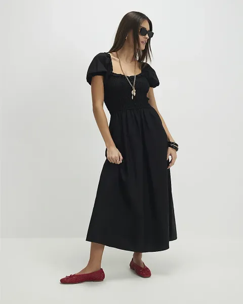 River Island Shirred Midi Dress