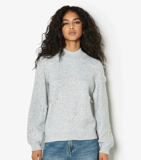 Apricot Women's Light Grey Faux Pearl Bows Jumper