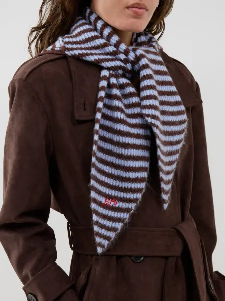 Damson Madder Tie-Front Wool Blend Hood - Blue & Chocolate Stripe