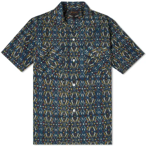 Short Sleeve Open Collar Indian Block Print Shirt