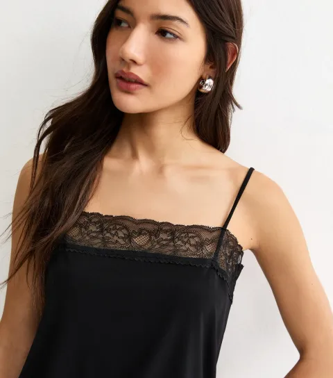 Women's Black Lace Trim Cami Top