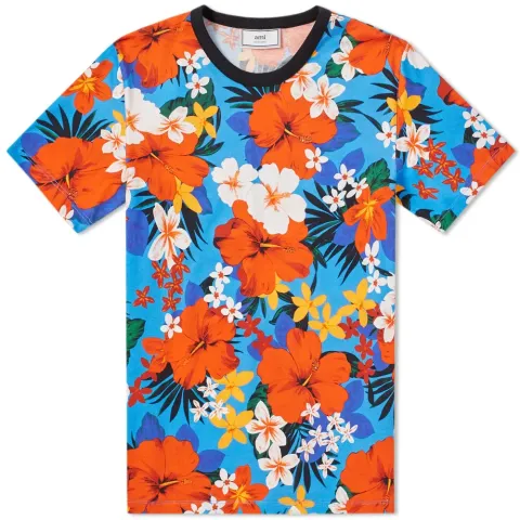 AMI Floral Print Ringer Tee