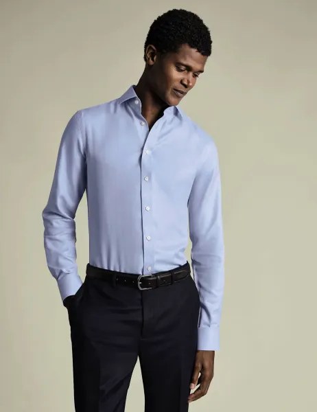 Charles Tyrwhitt Slim Fit Non Iron Herringbone Shirt Blue