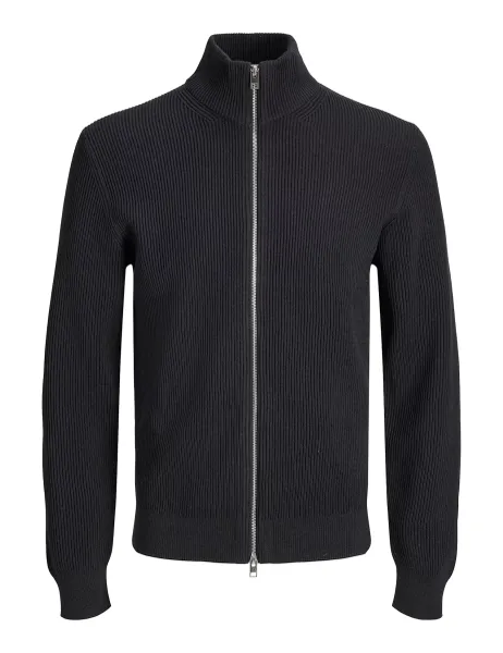 Jack & Jones Ribbed Funnel Neck Cardigan Black