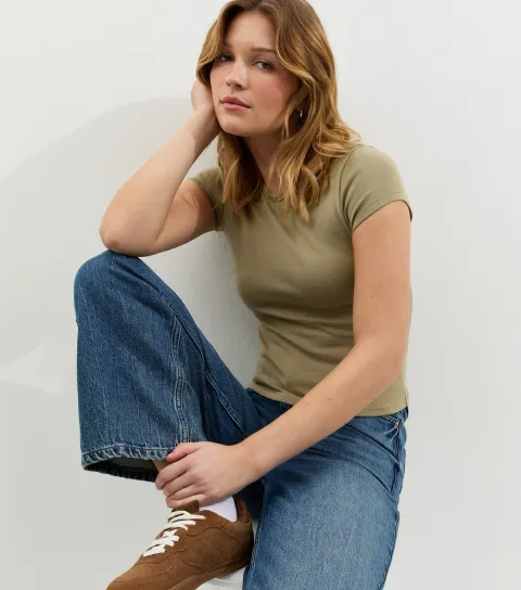 Women's Light Khaki Cotton Rich Baby Tee