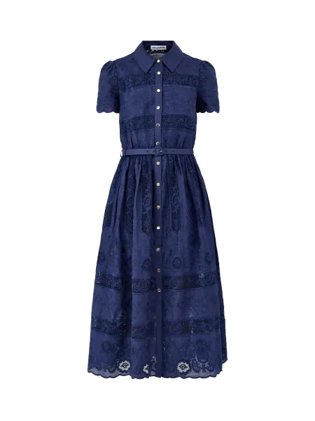 Self-Portrait Collared Ramie Midi Dress