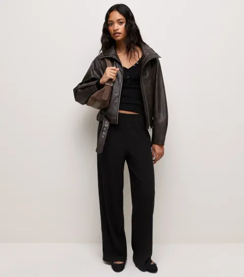 Women's Black Jersey Wide Leg Joggers