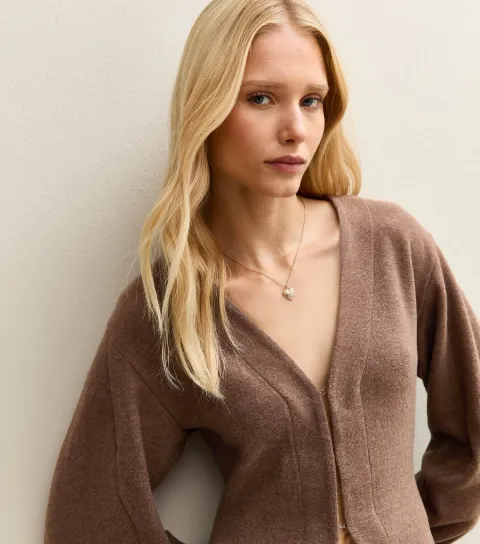 Women's Brown Soft Touch V Neck Cardigan
