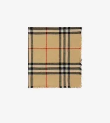 Check Wool Scarf in Sand beige