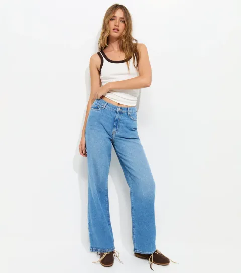 New Look Women's Blue Elasticated Waist Wide Leg Jeans