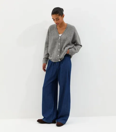 New Look Women's Dark Grey V-Neck Boyfriend Cardigan