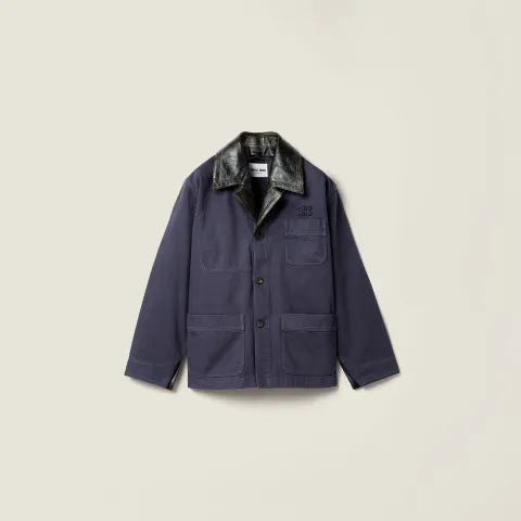 Single-breasted garment-dyed gabardine and leather jacket