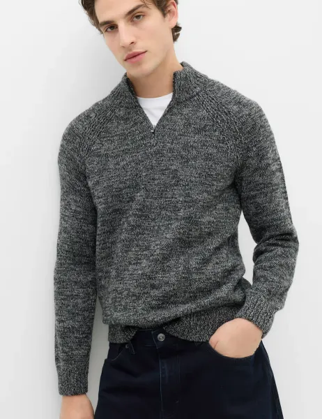 Marks & Spencer Lambswool Blend Regular Fit Half Zip Jumper Charcoal Mix