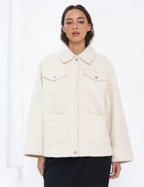 French Connection Textured Collared Utility Jacket Beige