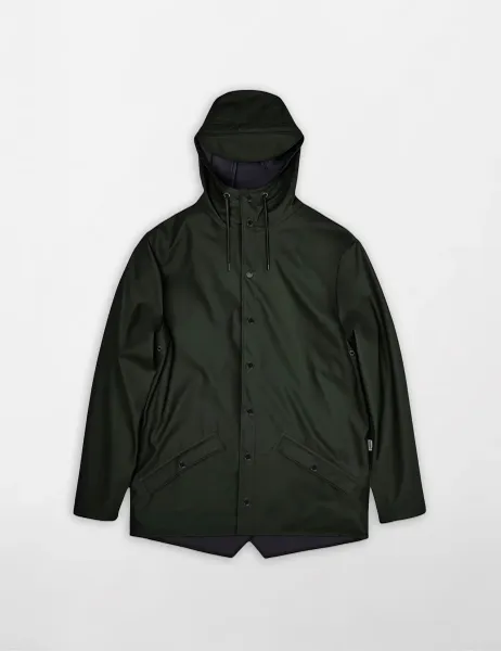 Rains Waterproof Hooded Rain Jacket Dark Green