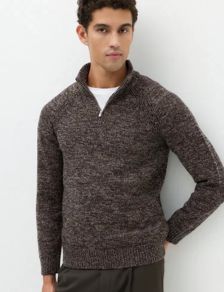 Marks & Spencer Lambswool Blend Regular Fit Half Zip Jumper Brown Mix