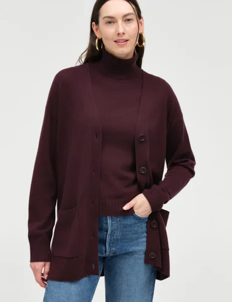 Chinti & Parker Wool Rich V-Neck Longline Cardigan Purple