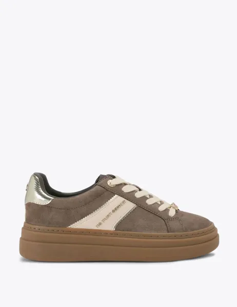 Kurt Geiger Suede Side Stripe Platform Trainers Brown
