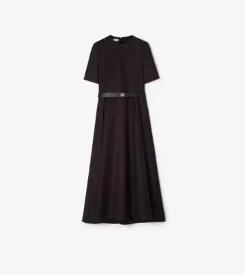 Belted Check Wool Dress in Dark pelt brown