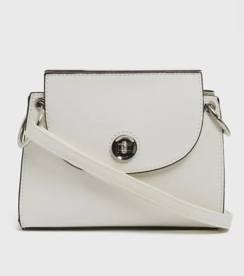 New Look White Leather-Look Trapeze Chain Shoulder Bag Vegan