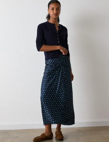 Whistles Unlined Geometric Tiered Midi Skirt Navy Mix