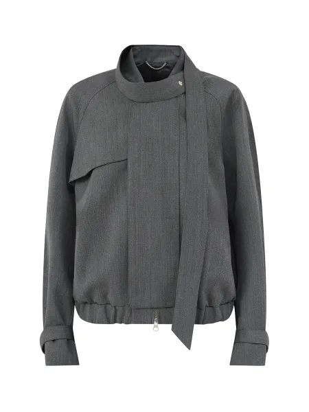 Victoria Beckham Virgin Wool Scarf Bomber Jacket - Ash Melange